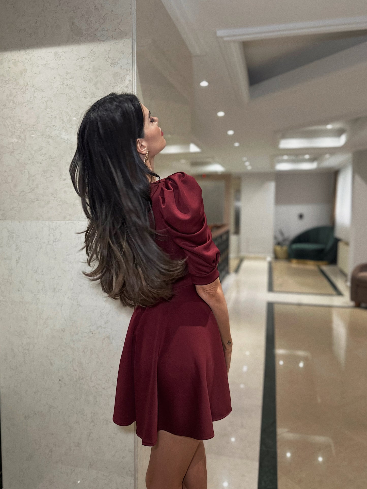 Bordeaux Puff Dress